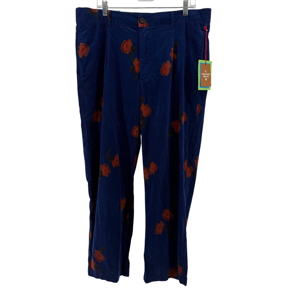 Houston White Navy Floral Corduroy Trousers Straight Leg Pants NWT Mens L